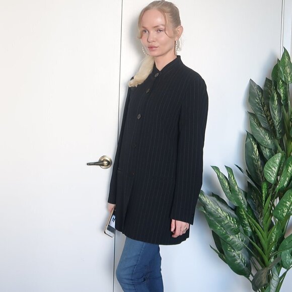 DKNY Long Pinstipe Stand Collar Career Suit Blazer - Picture 14 of 16